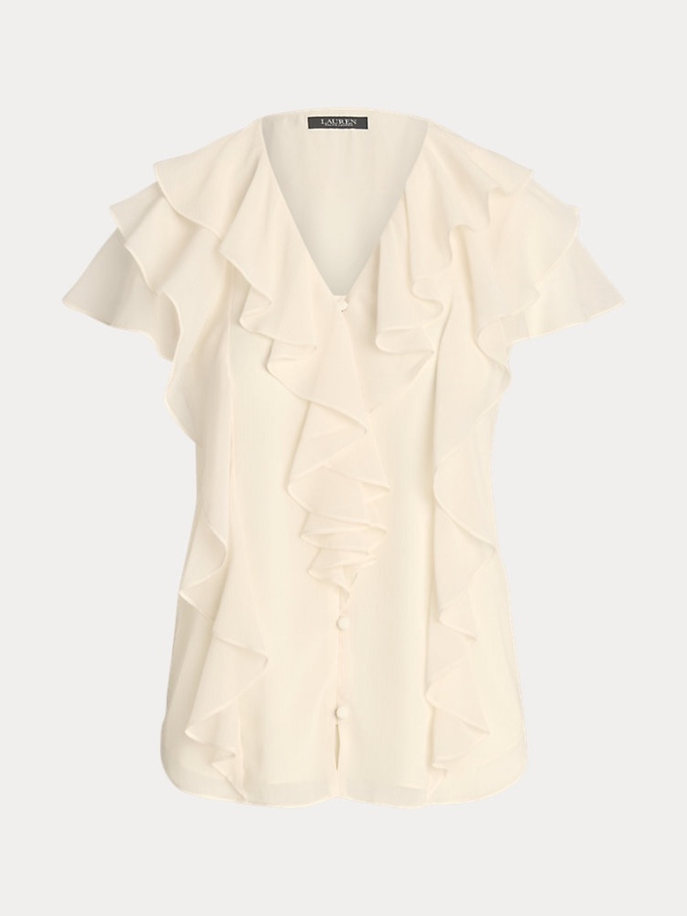 Ralph Lauren Cream Ruffle V-Neck Button-Front Blouse